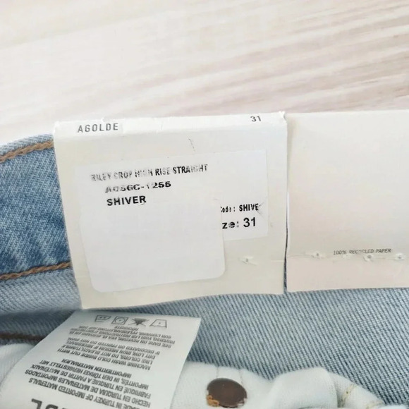 Agolde NWT Riley High Rise Straight Crop Button Fly Shiver Wash Denim Jeans 31 - Picture 10 of 13